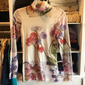 Ganni mesh floral top